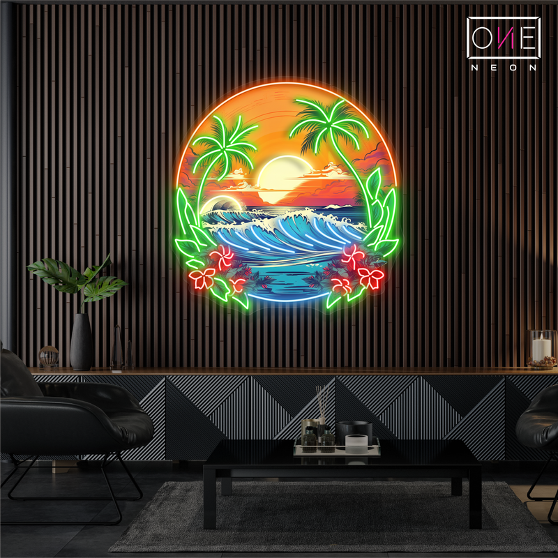 Enseigne néon LED artistique Vagues Coucher de soleil tropical