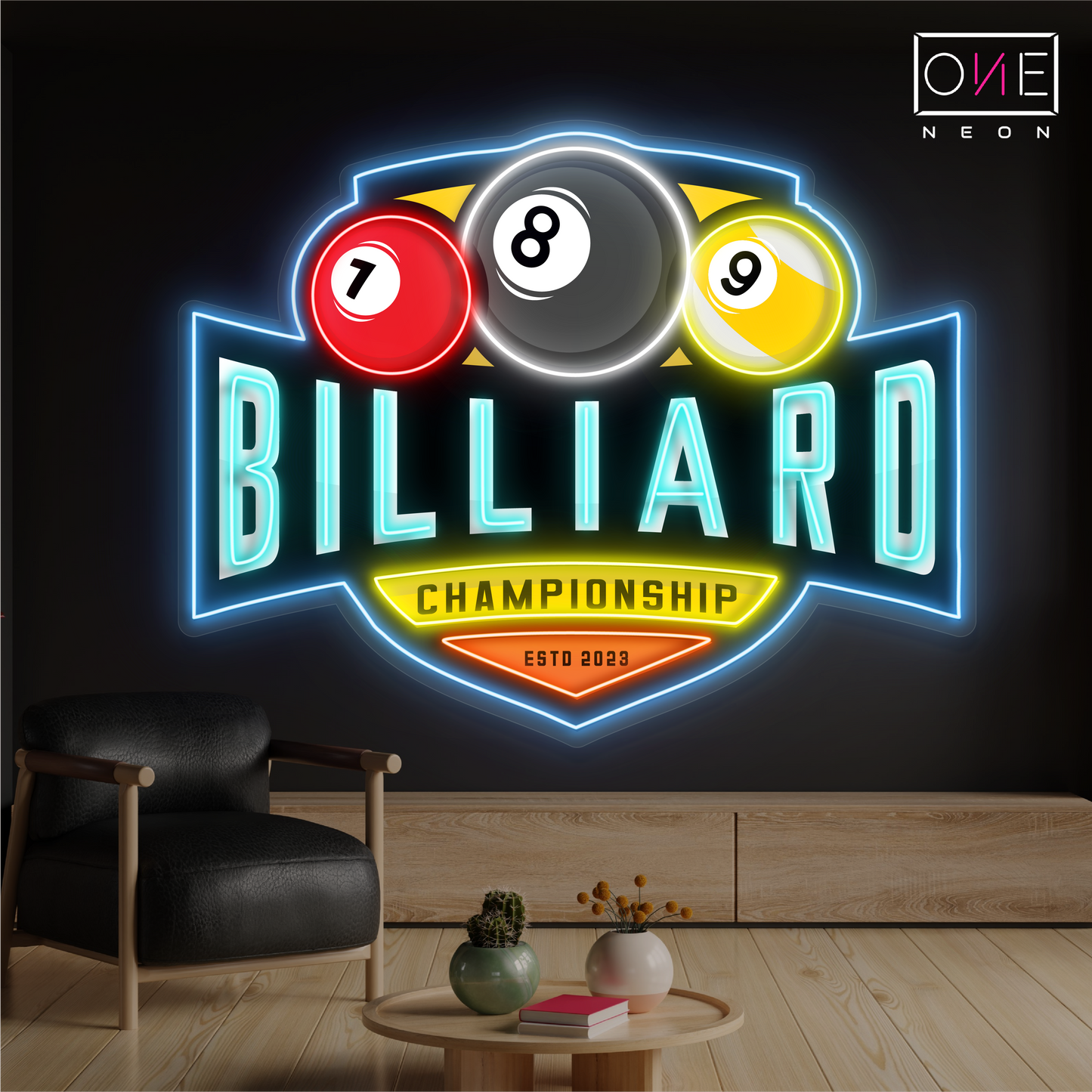 Enseigne néon LED œuvre d'art Billard Arena