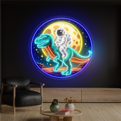 Enseigne néon LED dinosaure T-Rex avec astronaute