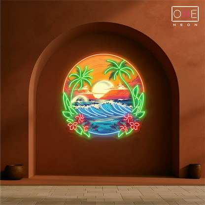 Enseigne néon LED artistique Vagues Coucher de soleil tropical