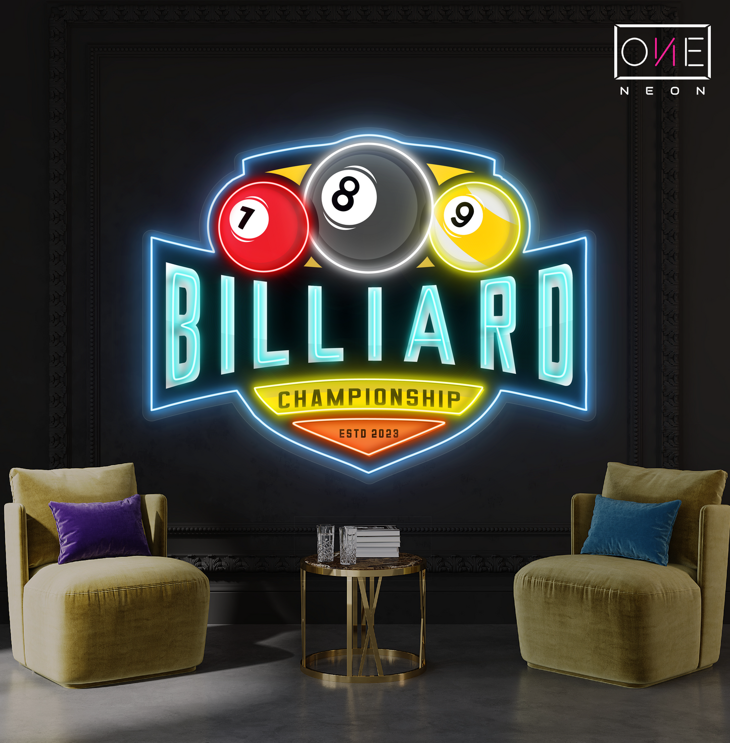 Enseigne néon LED œuvre d'art Billard Arena