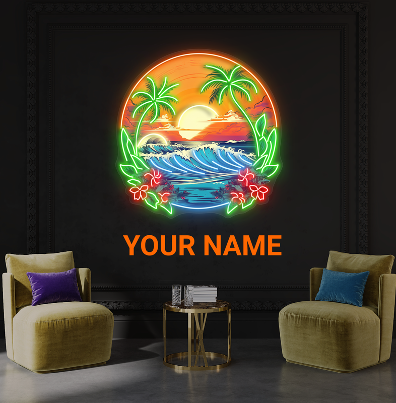 Enseigne néon LED artistique Vagues Coucher de soleil tropical