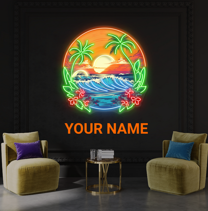 Enseigne néon LED artistique Vagues Coucher de soleil tropical