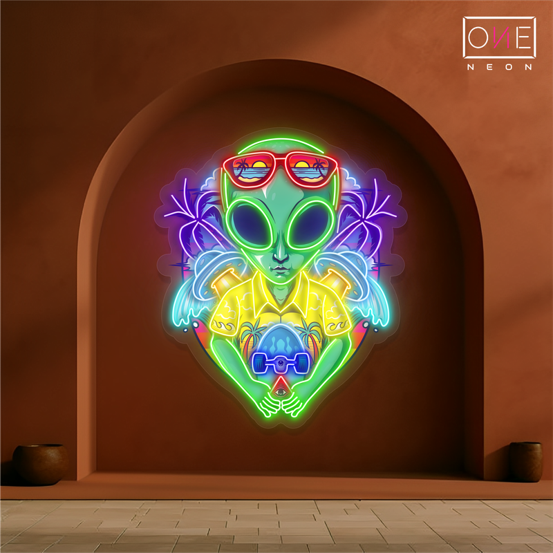 Enseigne néon LED "Alien touristes tropicaux"