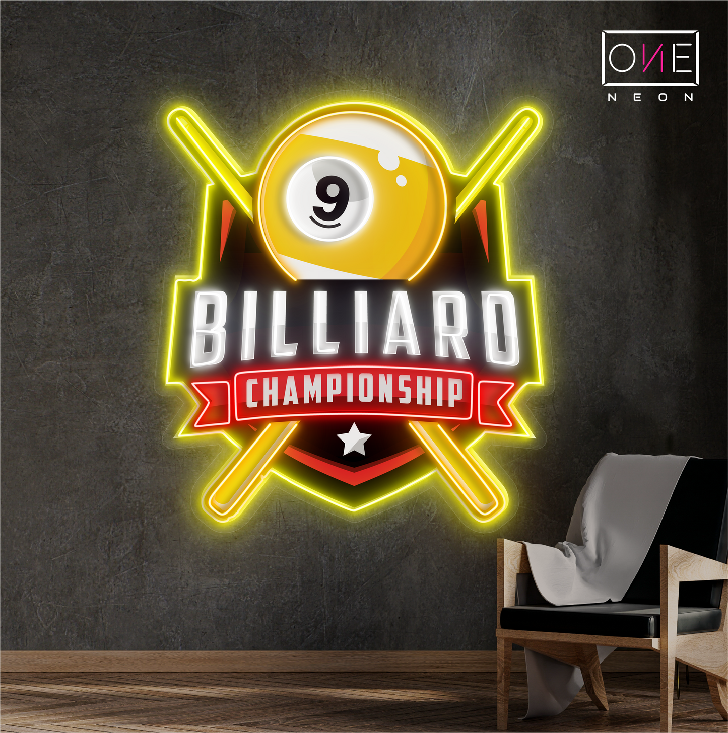Enseigne néon LED Artwork Championnat de billard à 9 boules