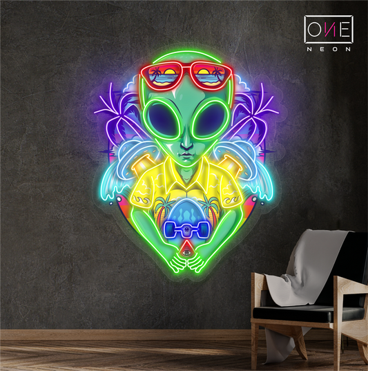 Enseigne néon LED "Alien touristes tropicaux"