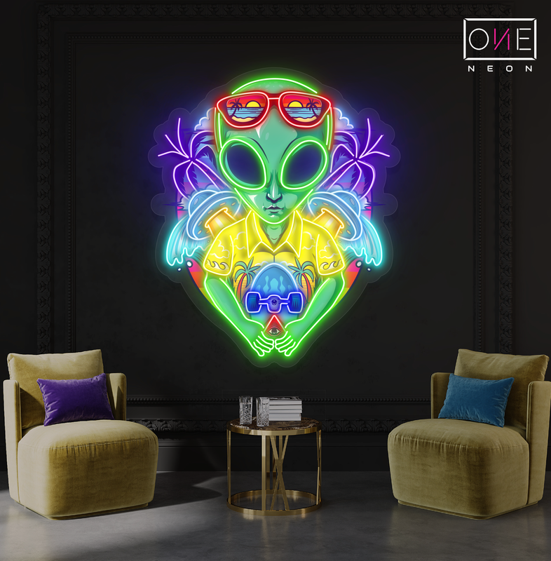 Enseigne néon LED "Alien touristes tropicaux"