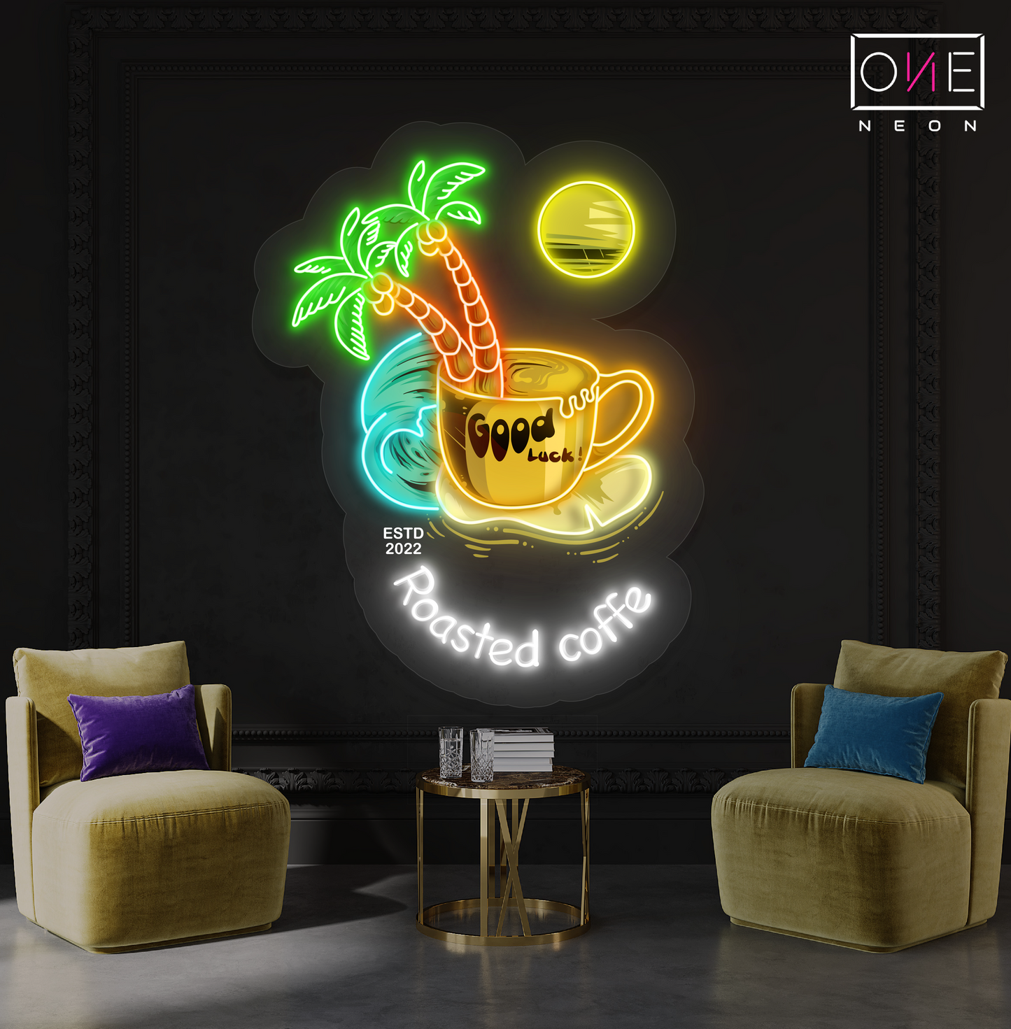 Enseigne néon LED artistique de café torréfié