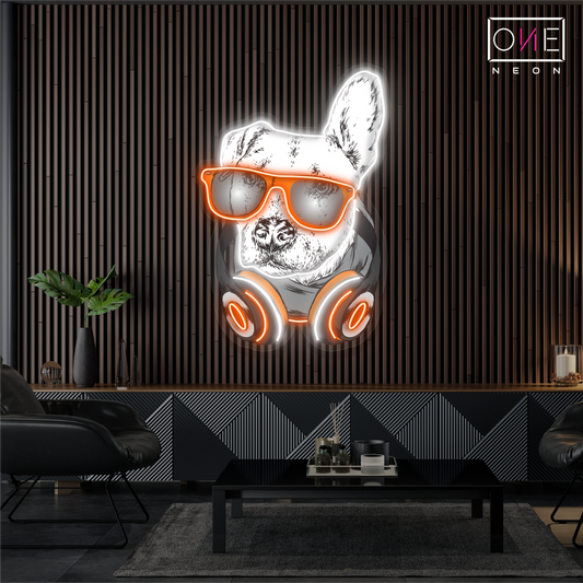 Enseigne néon LED Motif bouledogue DJ
