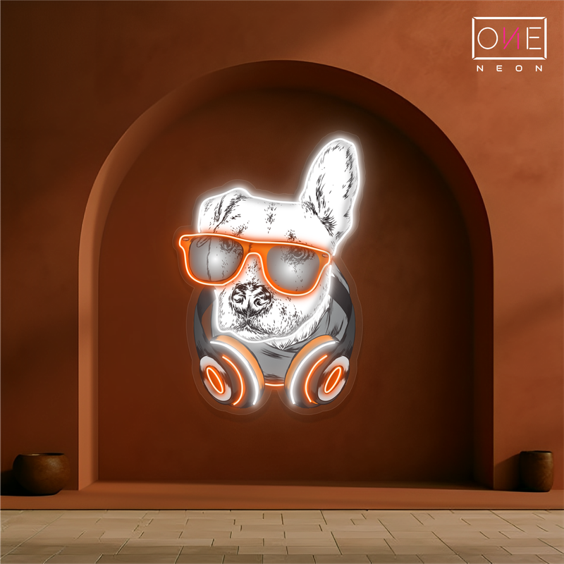 Enseigne néon LED Motif bouledogue DJ