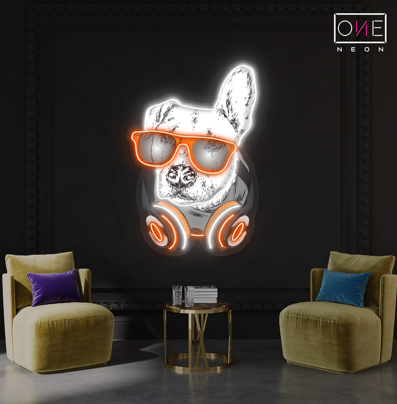Enseigne néon LED Motif bouledogue DJ