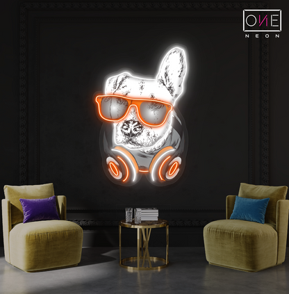 Enseigne néon LED Motif bouledogue DJ