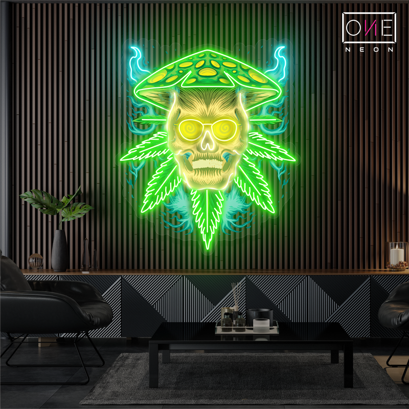 Enseigne néon LED Artwork Shroom Skull Leaf