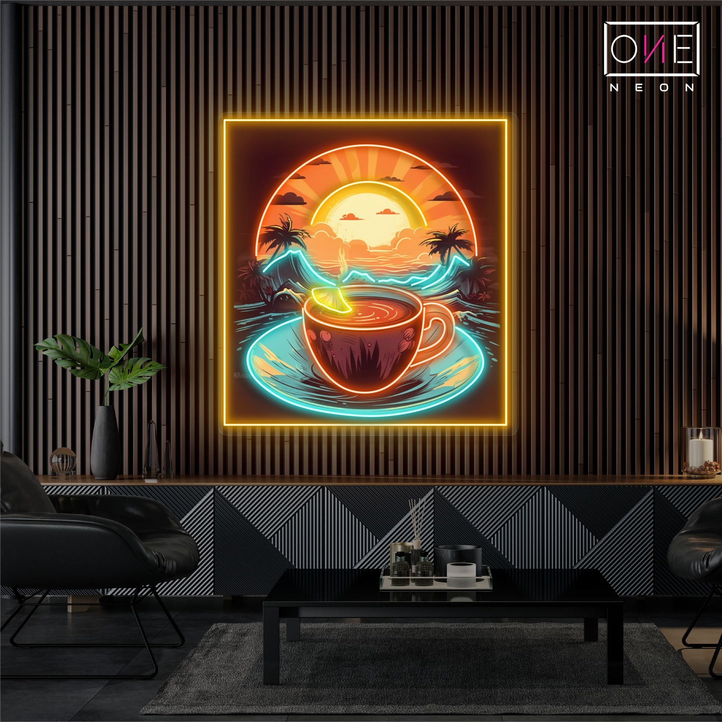 Enseigne néon LED murale "Tropical Sunrise Coffee Artwork"