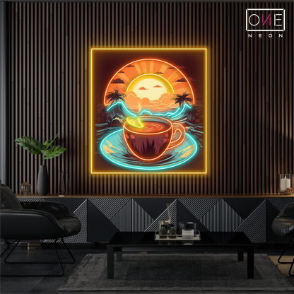 Enseigne néon LED murale "Tropical Sunrise Coffee Artwork"