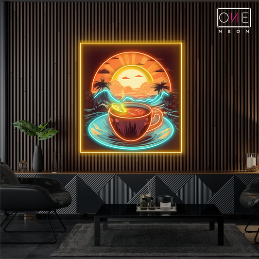 Enseigne néon LED murale "Tropical Sunrise Coffee Artwork"