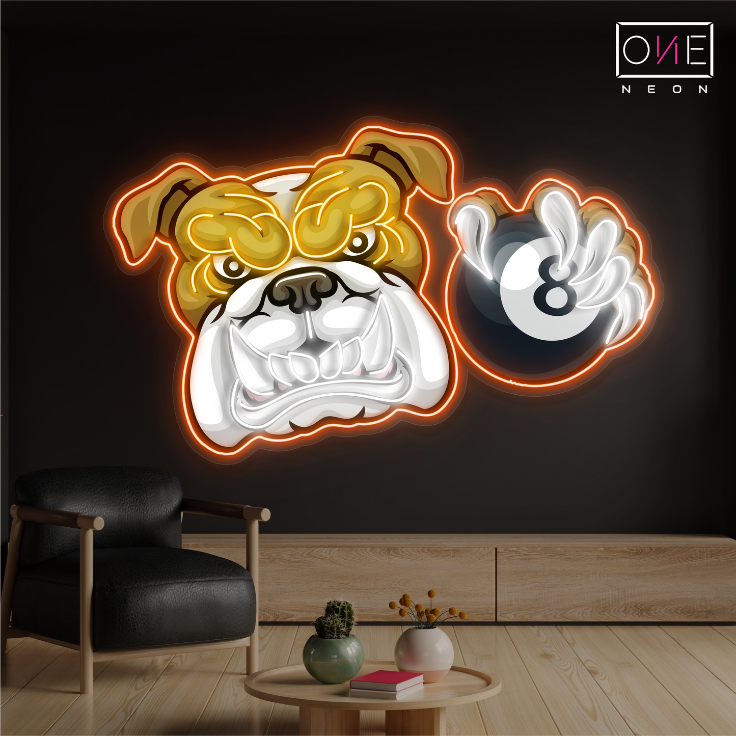 Enseigne néon LED Motif bouledogue 8 billes