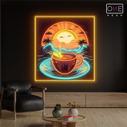 Enseigne néon LED murale "Tropical Sunrise Coffee Artwork"