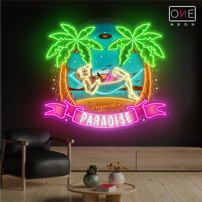 Enseigne lumineuse LED néon squelette paradis tropical