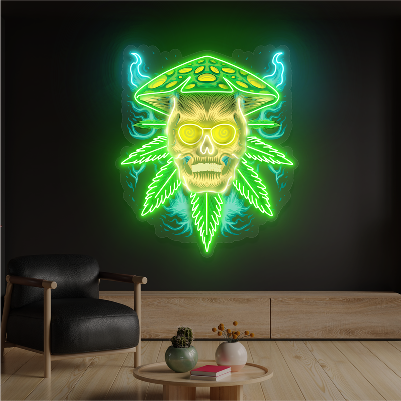 Enseigne néon LED Artwork Shroom Skull Leaf