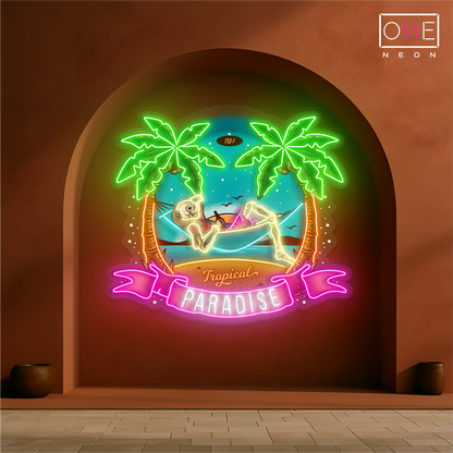 Enseigne lumineuse LED néon squelette paradis tropical