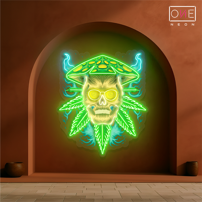 Enseigne néon LED Artwork Shroom Skull Leaf