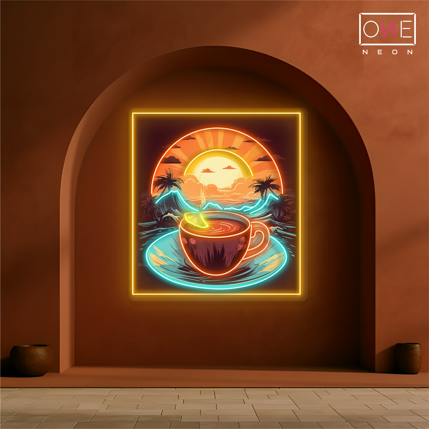 Enseigne néon LED murale "Tropical Sunrise Coffee Artwork"