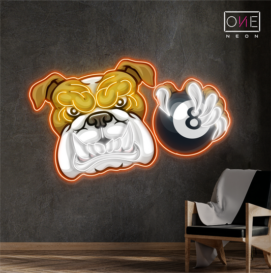 Enseigne néon LED Motif bouledogue 8 billes
