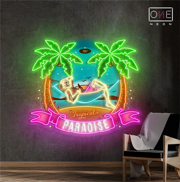 Enseigne lumineuse LED néon squelette paradis tropical