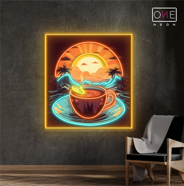 Enseigne néon LED murale "Tropical Sunrise Coffee Artwork"