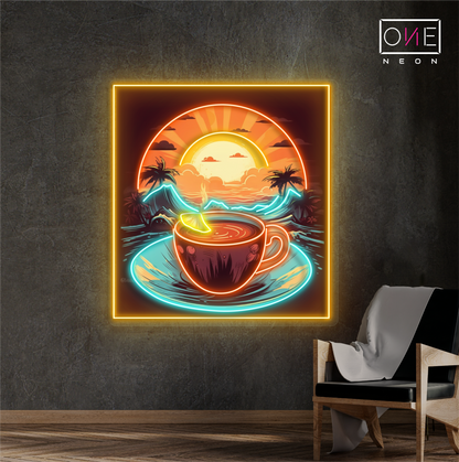 Enseigne néon LED murale "Tropical Sunrise Coffee Artwork"