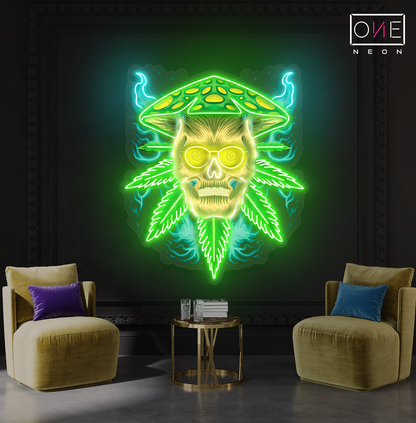 Enseigne néon LED Artwork Shroom Skull Leaf