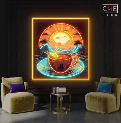 Enseigne néon LED murale "Tropical Sunrise Coffee Artwork"
