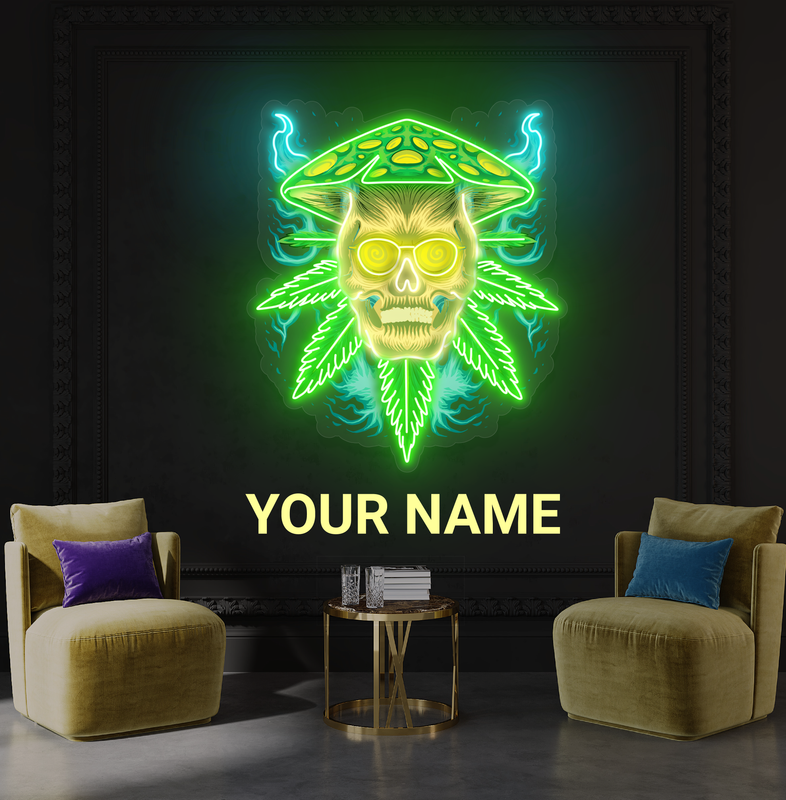 Enseigne néon LED Artwork Shroom Skull Leaf