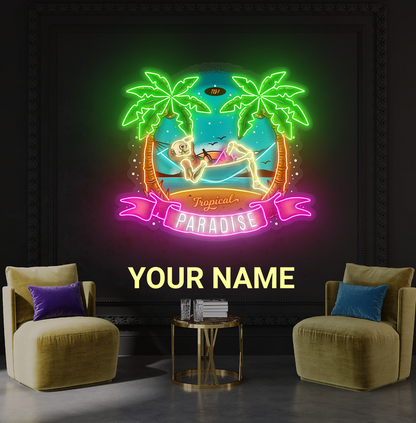 Enseigne lumineuse LED néon squelette paradis tropical