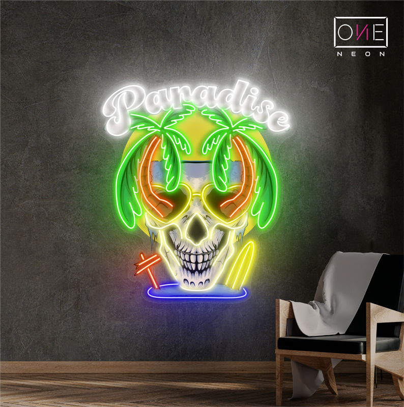 Enseigne néon LED Tête de mort paradisiaque