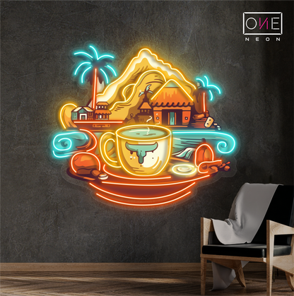 Enseigne néon LED œuvre d'art café de retraite de montagne