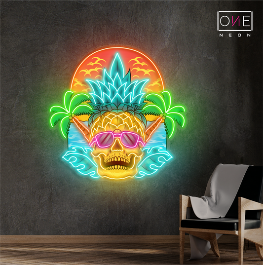 Enseigne néon LED coucher de soleil tête de mort tropicale