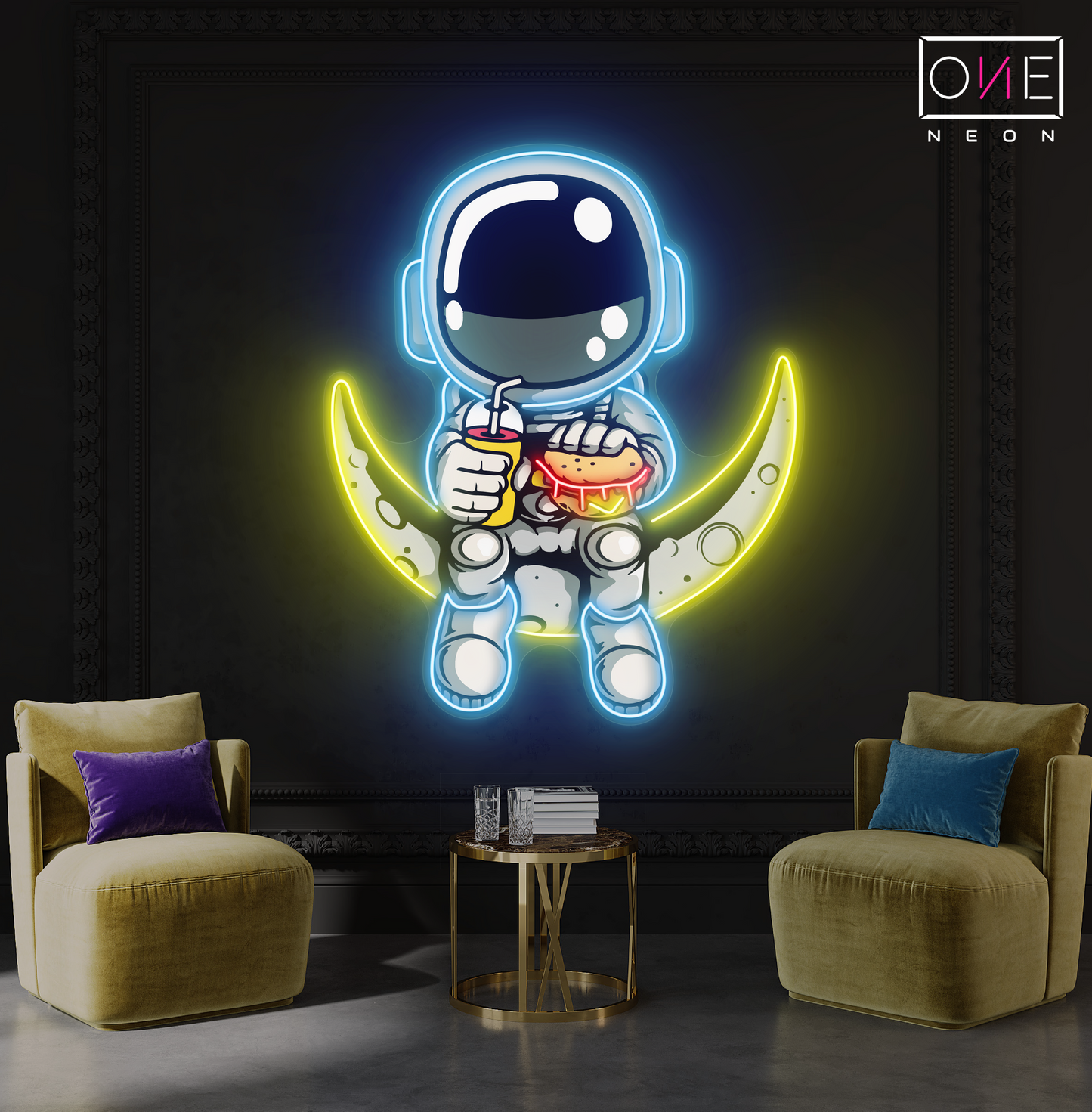 Enseigne néon LED Hamburger Astronaute