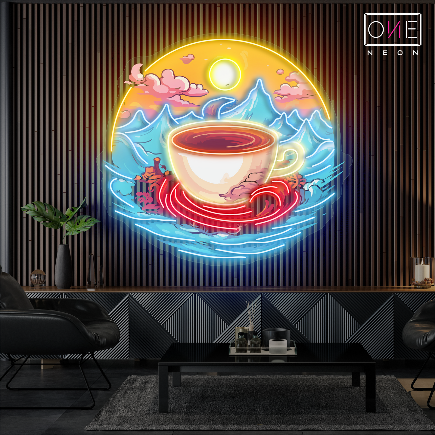 Enseigne LED Néon Décoration Murale Café Sérénité du Lever du Soleil