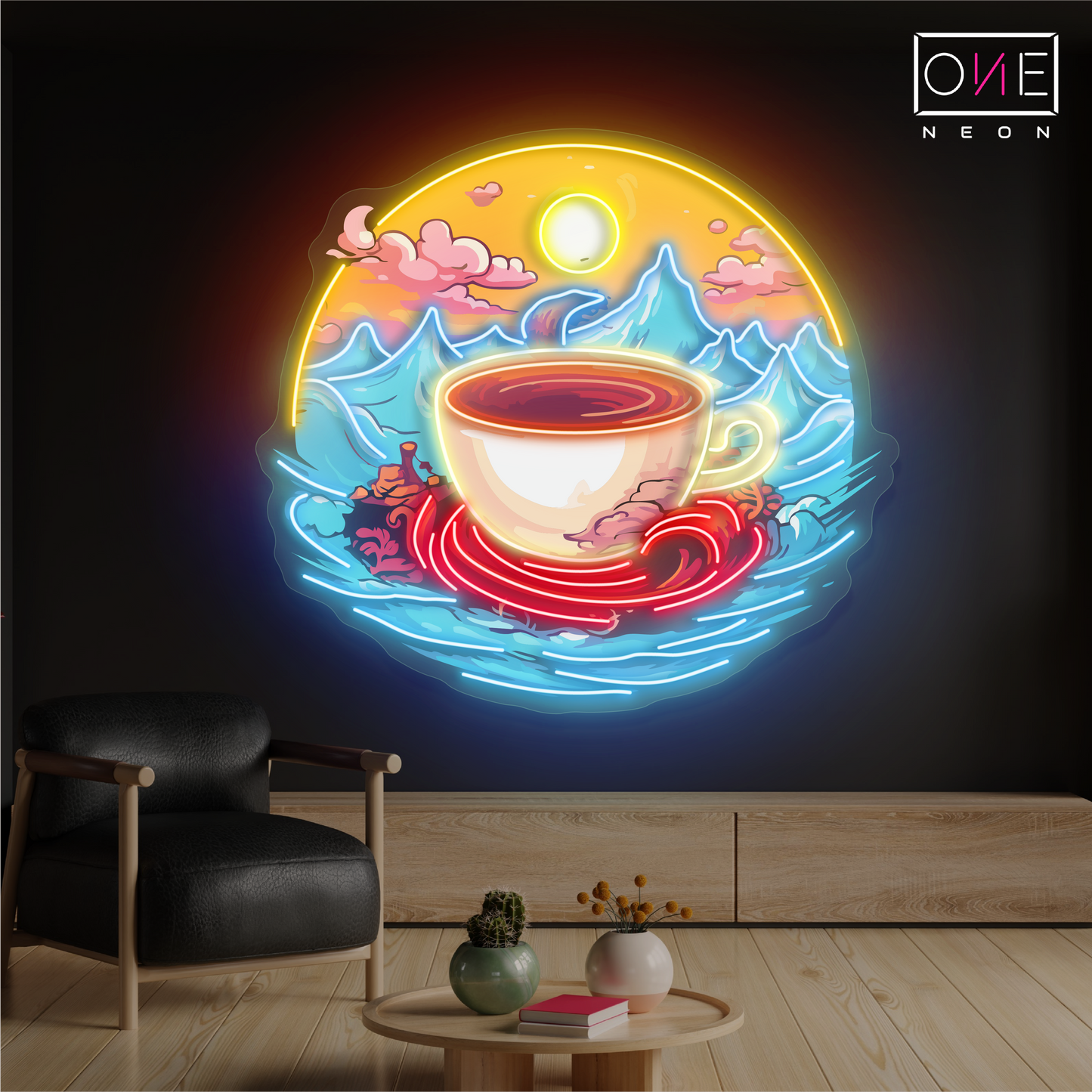 Enseigne LED Néon Décoration Murale Café Sérénité du Lever du Soleil