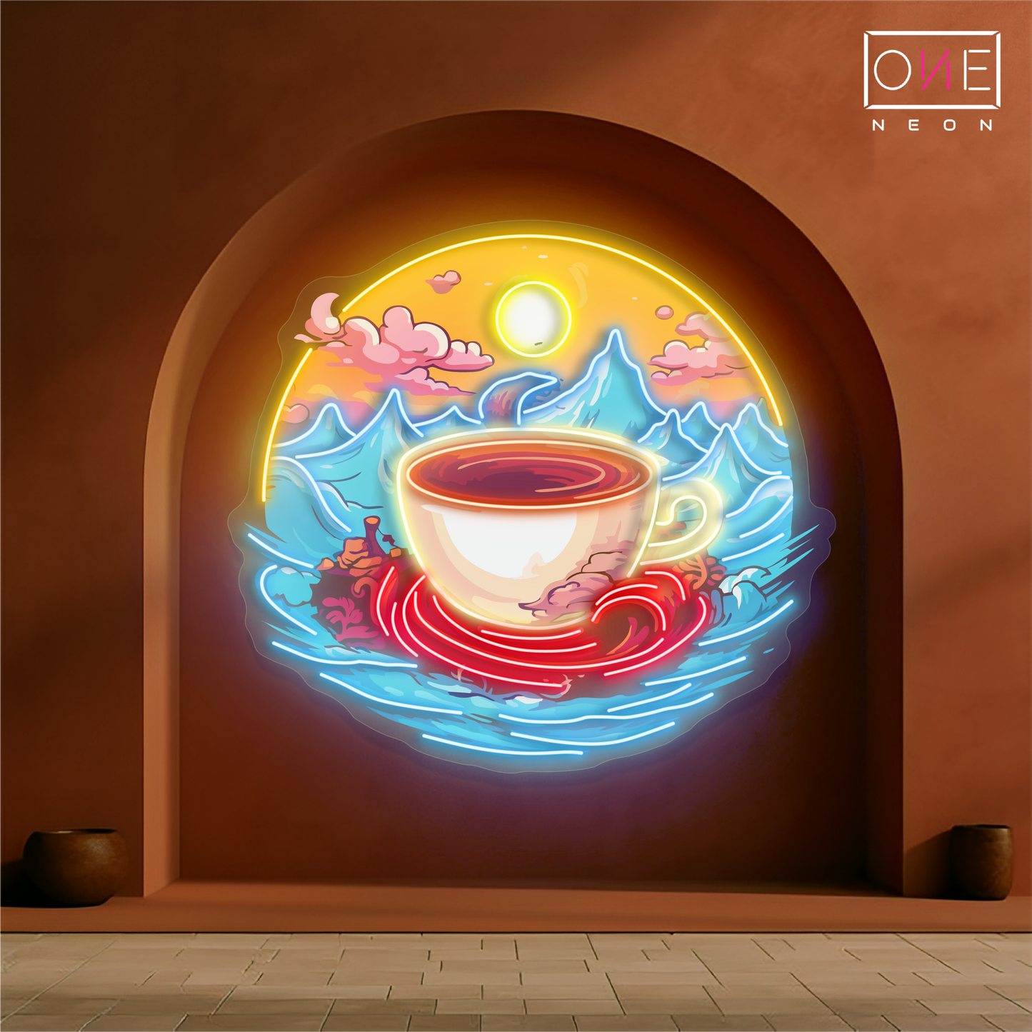 Enseigne LED Néon Décoration Murale Café Sérénité du Lever du Soleil