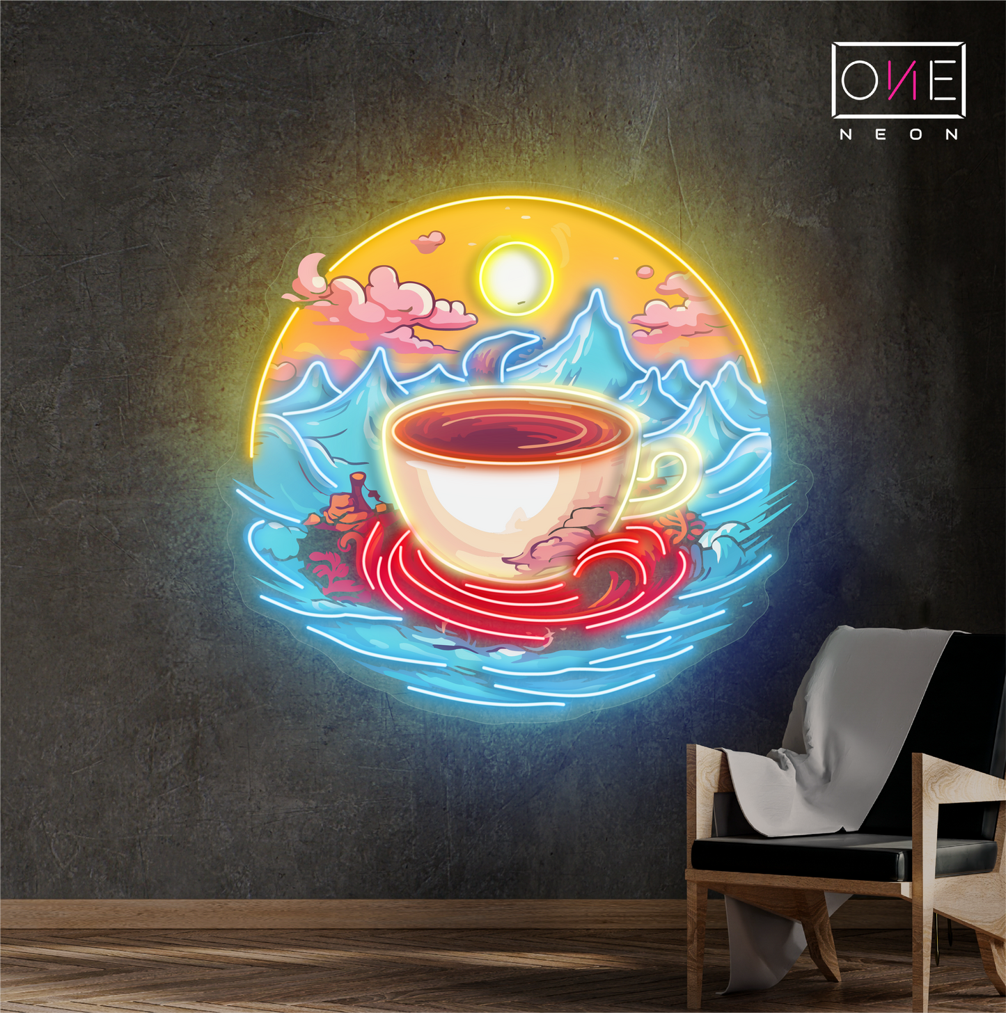 Enseigne LED Néon Décoration Murale Café Sérénité du Lever du Soleil