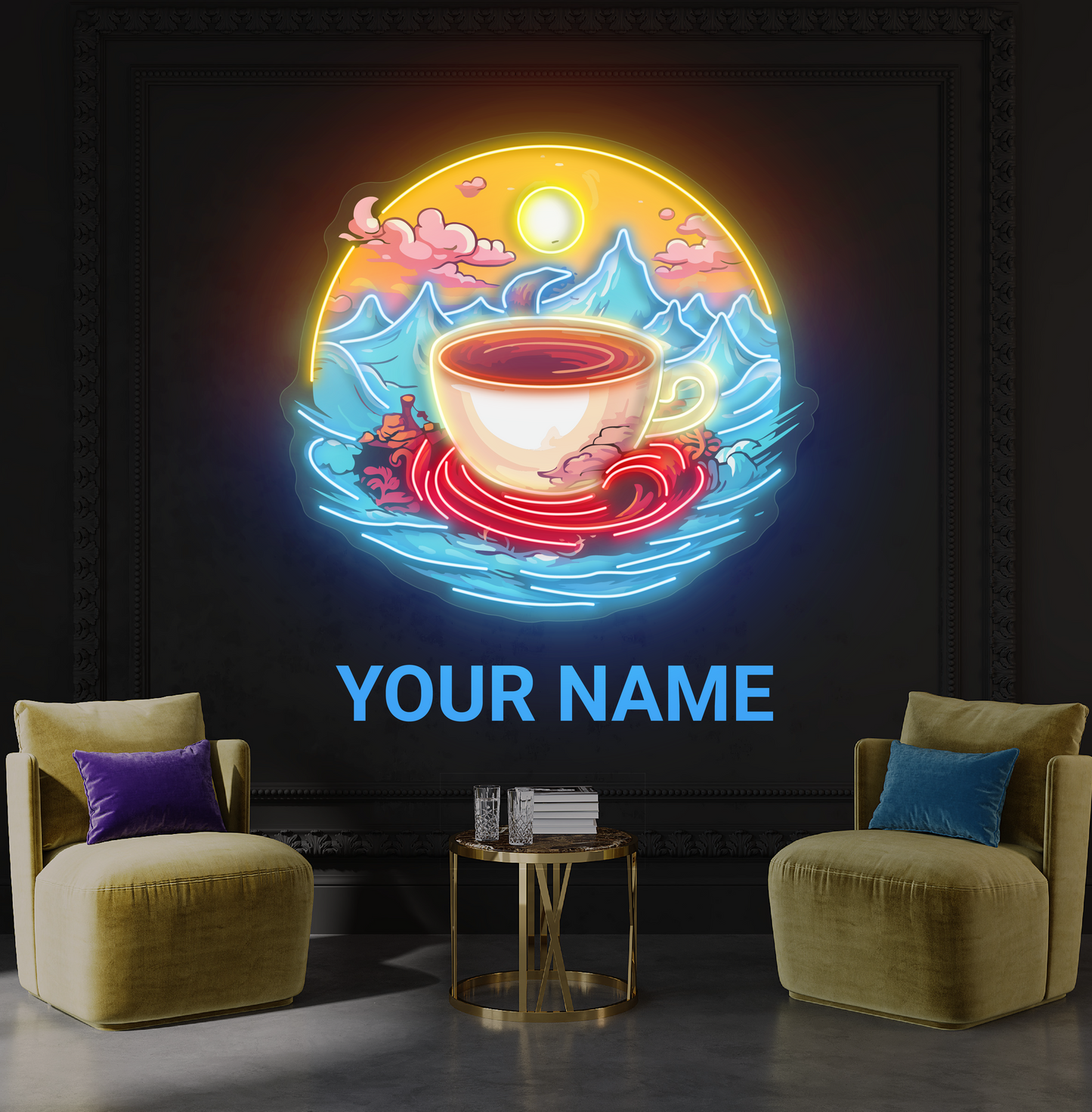 Enseigne LED Néon Décoration Murale Café Sérénité du Lever du Soleil