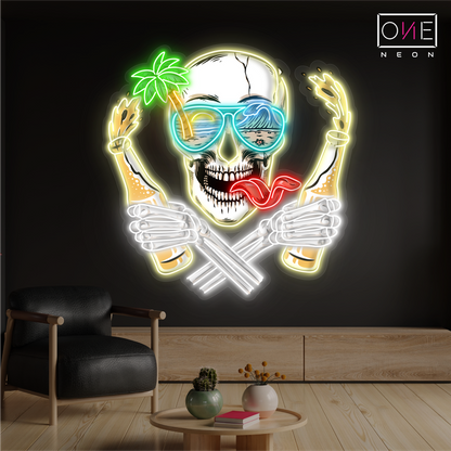 Enseigne Néon LED Motif Tête de Mort Rebel de Plage