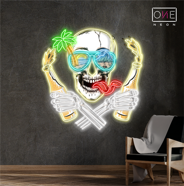 Enseigne Néon LED Motif Tête de Mort Rebel de Plage