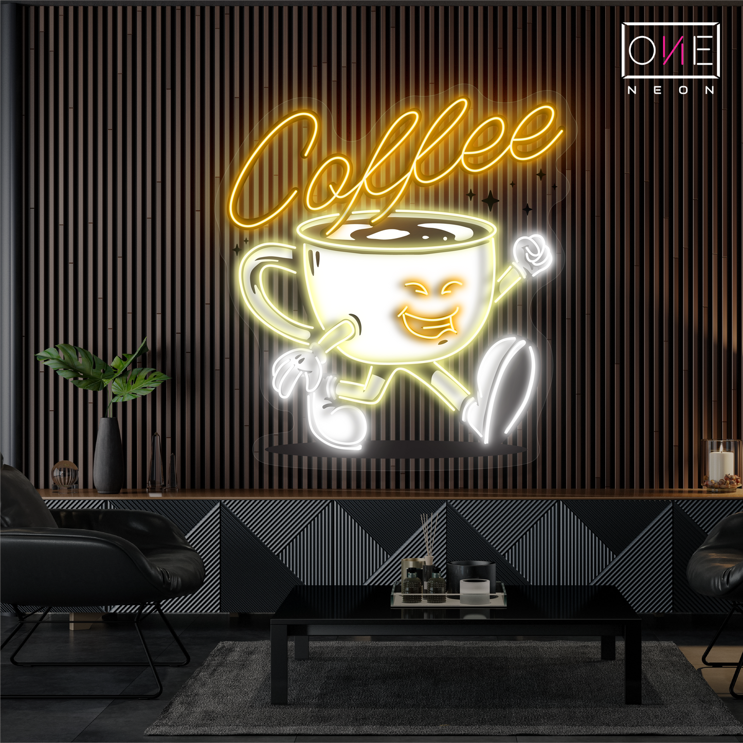 Enseigne néon LED œuvre d'art "Happy Cup Coffee"