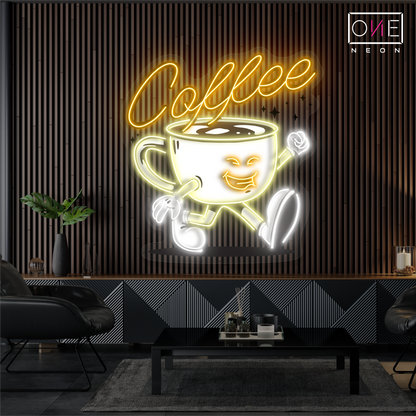 Enseigne néon LED œuvre d'art "Happy Cup Coffee"