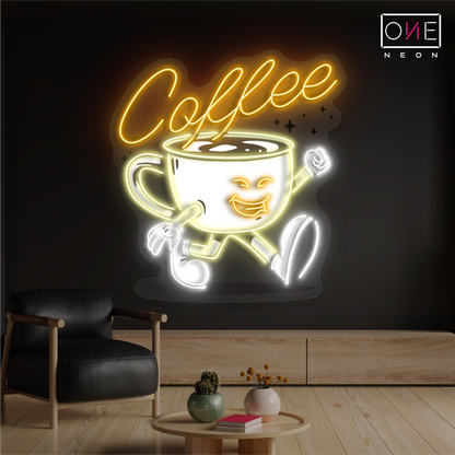 Enseigne néon LED œuvre d'art "Happy Cup Coffee"