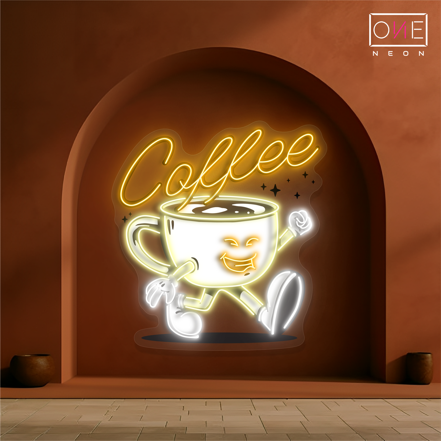 Enseigne néon LED œuvre d'art "Happy Cup Coffee"
